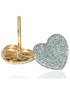 Heart Earrings Yellow Gold With 0.5ct Pave Set diamonds Screw On backs 10mm Wide