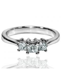14K White gold 0.5ct Princess Cut diamond three stone ring engagement anniversary