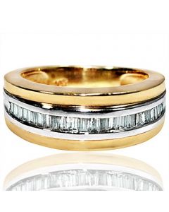 Diamond Band 8mm Wide Baguettes 0.25ct w 10K Two Tone Yellow and White Gold Ring