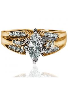 1ct Diamond Engagement Ring Marquise 0.5ct Center 14K Yellow Gold Round accent diamonds