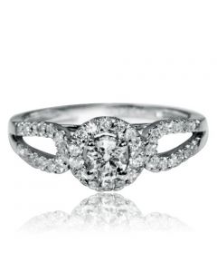 14k White Gold Engagement Ring Halo 0.50ct Diamonds 0.25ct-crd Split Shoulder
