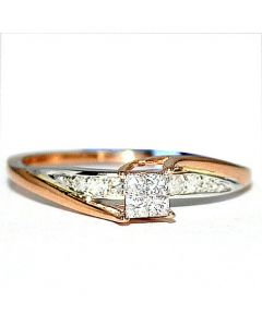 Rose and White gold Princess Cut diamond Engagement Ring 0.25ct 10K two tone bypass style