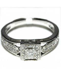 Princess Cut Diamond Engagement Ring 0.25ct 10K White gold 6mm Wide Square Halo