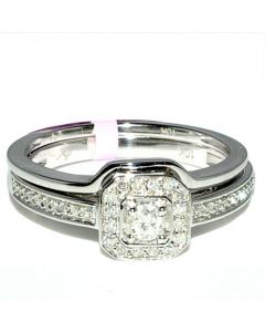 0.25ct Bridal Rings Set 10K White Gold Engagement Ring and Matching Wedding Band