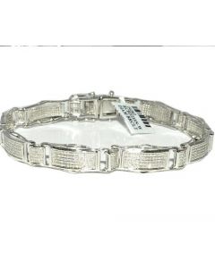 Men's Diamond Bracelet 1.5ct w Sterling Silver 800 Diamonds White Gold finish Measures 10MM Wide