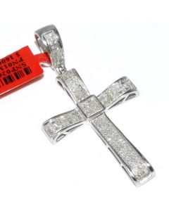 Mens Diamond Cross Pendant Sterling Silver 0.65ct Pave Set 40mm big Measures 40MM Tall