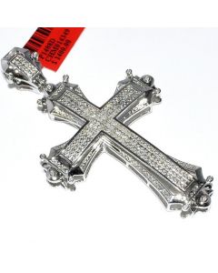 Cross with Diamonds for Men Sterling Silver 70MM Tall Measures 70MM Tall