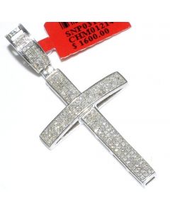 Cross with Diamonds for Men Sterling Silver 37.5MM Tall Measures 37.5MM Tall