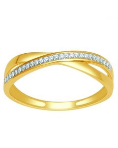 Yellow Gold Anniversary Band 0.07ct Diamond 10k Gold Crossover Style 5mm Wide