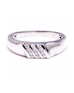 Mens Diamond Wedding Band 10K White Gold 0.12ct Comfort Fit 6mm Wide