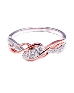 Diamond 3 Stone Engagement Anniversary Ring 0.25ct Rose & White Gold 10K