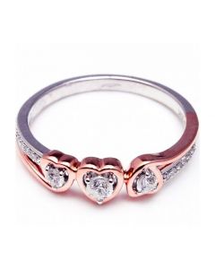 Three Heart ring Rose and White Gold 10K 0.25ct Diamond 5mm Wide Two Tone