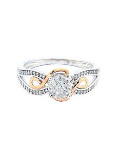 Rose And White Gold Diamond Engagement Ring 10K 0.2ctw Round Solitaire Style Pave Set