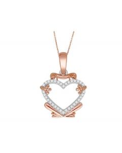 Diamond Heart with Frog Pendant and Neckclace Set 10k Rose Gold 0.1ct Two Tone 18 Inch Neclace