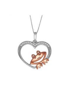 10k White Gold Diamond Heart with Frog Pendant and Necklace Set 18 Inch 0.05ct