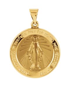 14kt Yellow 22.25mm Hollow Round Miraculous Medal