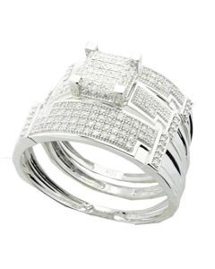 PRICE DIFFERENCE PAYMENT White Gold Trio Wedding Set Mens Women Rings Real 1/2cttw Diamonds Pave(I/j Color 0.5cttw)