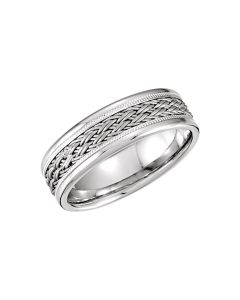 14kt White Hand-Woven 7.5mm Comfort Fit Band Size 12.5