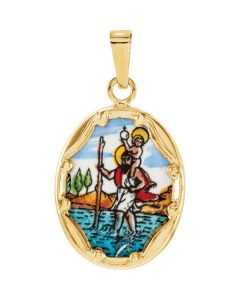 14kt Yellow 17x13.5mm St. Christopher Hand-Painted Porcelain Medal