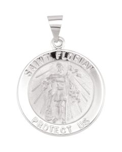14kt White 18.25mm Round Hollow St. Florian Medal