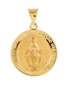 14kt Yellow 18.25mm Hollow Round Miraculous Medal