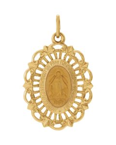 14kt Yellow 22x15.5mm Oval Filigree Miraculous Medal