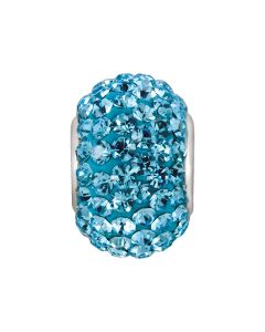 Sterling Silver 12x8mm Bead with Pave Aqua Crystals