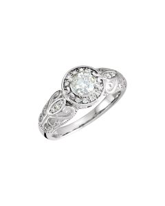 14kt White Created Moissanite & .08 CTW Diamond Vintage Ring