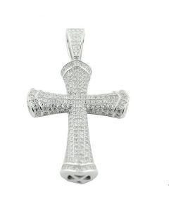 Cross With Cubic Zarcons Pave Set 40mm Tall Sterling Silver Mens Cross Pendant
