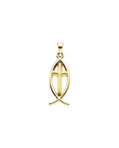 14kt Yellow 17x8mm Fish Pendant with Cross