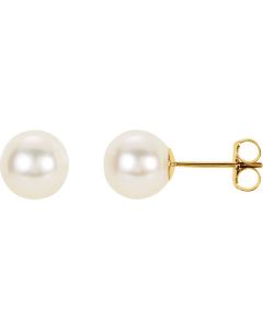 14kt White 7mm White Akoya Cultured Pearl Earrings