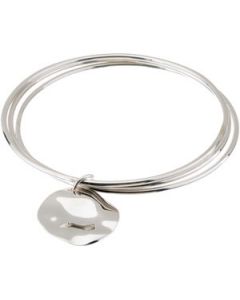 Triple Bangle Bracelet With A Wavy Circle Dangle Sterling Silver  08.00 Inch Triple Bangle Bracelet With A Wavy Circle Dangle