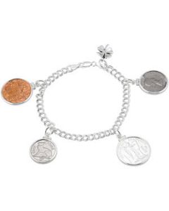4 Coin Good Luck Charm Bracelet Sterling Silver  07.50 Inch 4 Coin Good Luck Charm Bracelet
