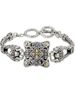 Sterling Silver And 18Ky Adjustable Fashion Bracelet With Toggle Clasp Sterling Silver & 18K Yellow Gold 07.50-08.00 Inch Sterling Silver & 18Ky Adjustable Fashion Bracelet W/Toggle Clasp