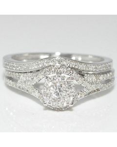 Brdial Wedding set Real diamonds 10K White gold .45ct Vintage inspired pave 2pc