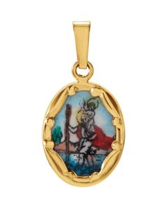14kt Yellow 13x10mm St. Christopher Hand-Painted Porcelain Medal