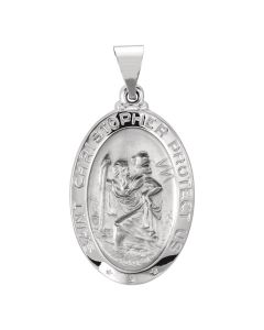 14kt White 23.5x16mm Oval St. Christopher Hollow Medal