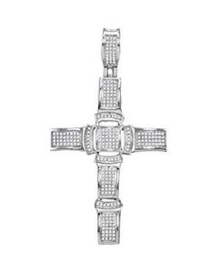 10kt White Gold Mens Diamond Segmented Christian Cross Charm Pendant 1/2 Cttw 