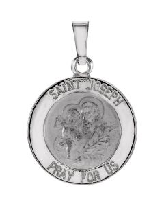 14kt White 15mm Round St. Joseph Medal  