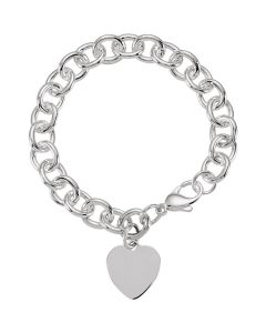 Sterling Silver Cable Bracelet with Heart 9.75mm 