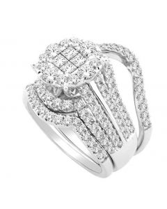 2.52ct Princess Cut Diamond Bridal Wedding Set 14K White Gold 3pc Set 18mm Wide