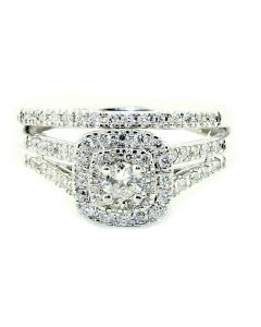 1/2cttw Diamond Bridal Wedding Set Halo Style Split Shoulder 9mm Wide 2pc Set 10K White Gold