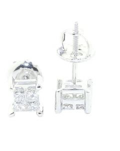 0.25cttw Princess Cut Diamond Earrings Studs Screw Back 10K White Gold 5mm Wide