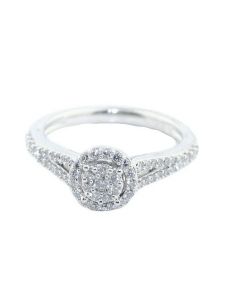 14K White Gold Diamond Engagement Ring 0.47cttw Split Shoulder And Halo