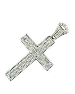 Sterling silver Cross Charm With Cubic Zarcons CZ Pave Set 42.5mm Tall Mens Cross Pendant