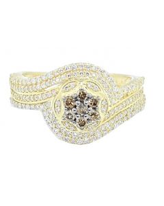 10K Gold Cognac Diamond Cocktail Wedding Ring 0.7cttw 12.5mm Wide