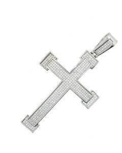 Sterling silver Cross Charm With Iced Out CZ Pave Set 65.5mm Tall Mens Cross Pendant Extra Large