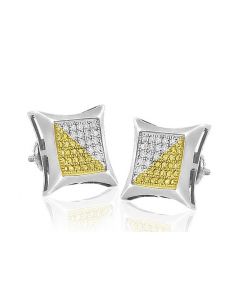 Yellow White Diamond Earrings Kites 14mm Wide Screw Back Sterling Silver