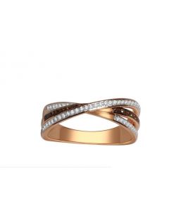 Criss Cross Ring Cognac and White Diamonds Fashon Ring 10K Rose Gold 6.5mm Wide 0.2ctw