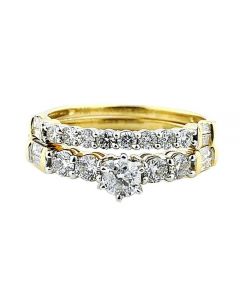 1ctw Diamond Wedding Set Bridal Engagement Ring And Wedding Band 14K Yellow Gold